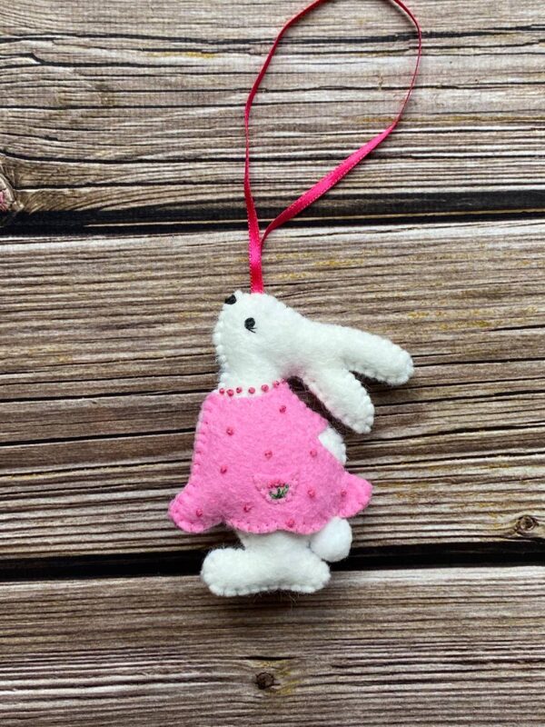 Іграшка-прикраса "Заєць у рожевій сукні"